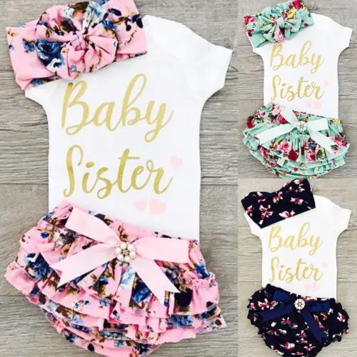 3PCS Newborn Infant Baby Girl Outfits Clothes Romper Jumpsuit Bodysuit Pants Set