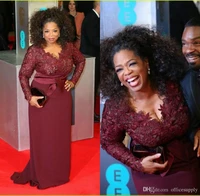 oprah winfrey burgundy long sleeves mother of the bride dresses v neck sheer lace sheath plus celebrity red carpet evening gown