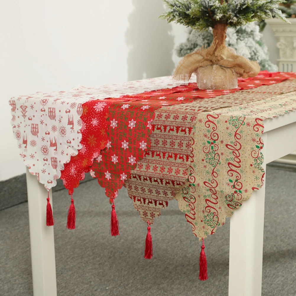 

35*180cm Christmas Table Runner Fashion Fabric Christmas Table Desktop Decorative Tablecloth Xmas Ornament 2022 New Year's Gift