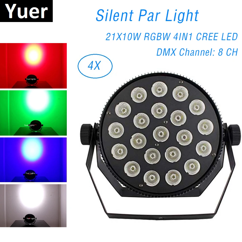 4 шт./лот алюминиевый сплав светодиодный плоский светильник 21 х10 Вт Dj Par Can тихий DNX