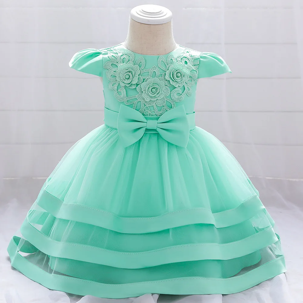 

0-24 M Baby Dress Girls Handmade Beaded Princess Dress Embroidered Bowknot Net Gauze Tutu Dress For 1 Year Birthday Party Dress