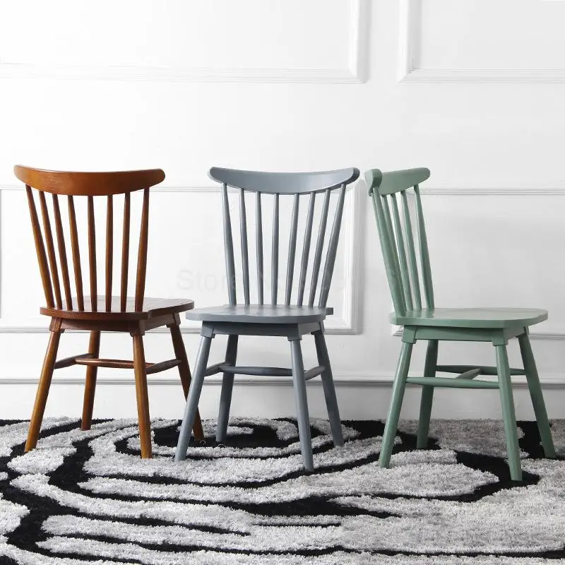Solid Wood Chair American Retro Dining Simple Log Table Windsor Restaurant Backrest |