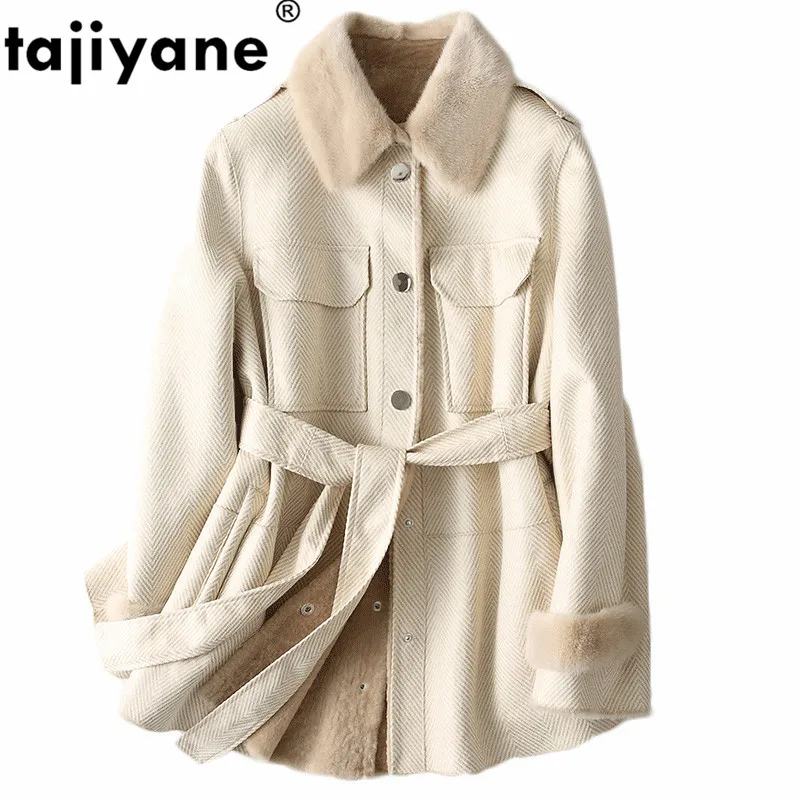 

Natural Fur Sheep Shearling Jacket Winter Real Fur Coat Women Mink Fur Collar Warm Wool Fur Liner Manteau Femme FY-17 KJ3423