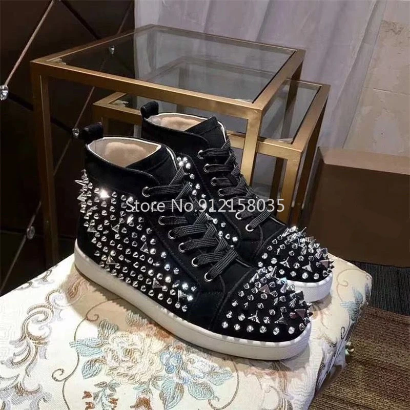 

Rivet Genuine Leather Flats Shoes High Top Plus Size 42 43 44 Women's Shoes Sneaker Rubber Zapatos De Mujer 2021 Luxury Brand