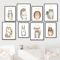 owl squirrel hedgehog raccoon deer fox squirrel wall art canvas painting nordic posters and prints wall pictures kids room decor
