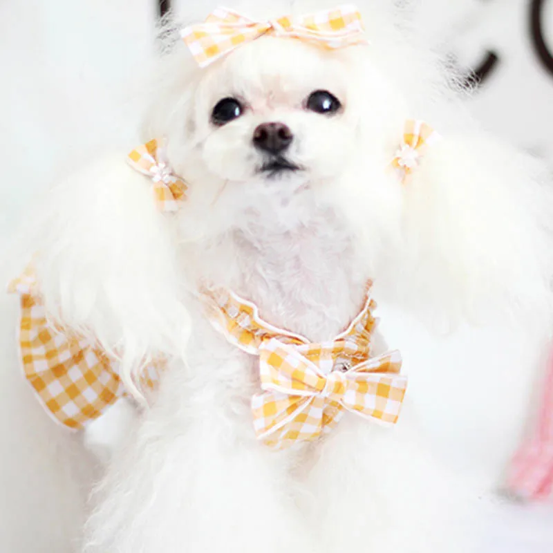 Клетчатое платье для собак Одежда щенков маленьких средних чихуахуа костюм Shih Tzu