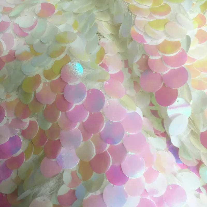 1Y/Lot Sequin Fabric Pink White Scales Encryption Sequins Mesh for Dress Net Background Cloth | Дом и сад