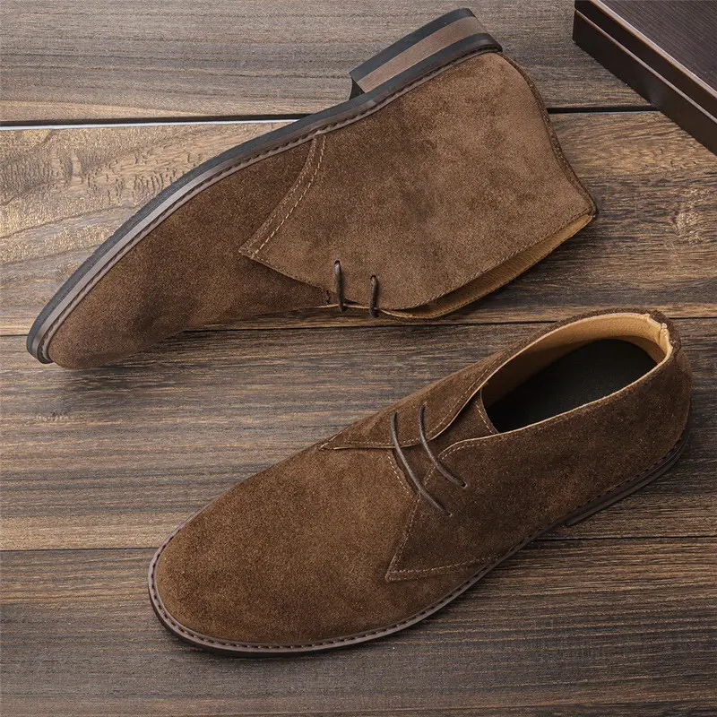 

British Designer Mens Brown Desert Boots Fashion Pointed Toe High Top Suede Leather Shoes Short Ankle Botas Size US7-12 ERRFC