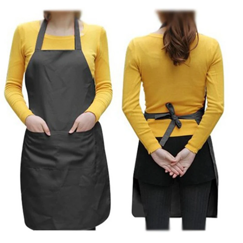 

Unisex 2 Pocket Black Kitchen Apron Bib, One Size in Medium