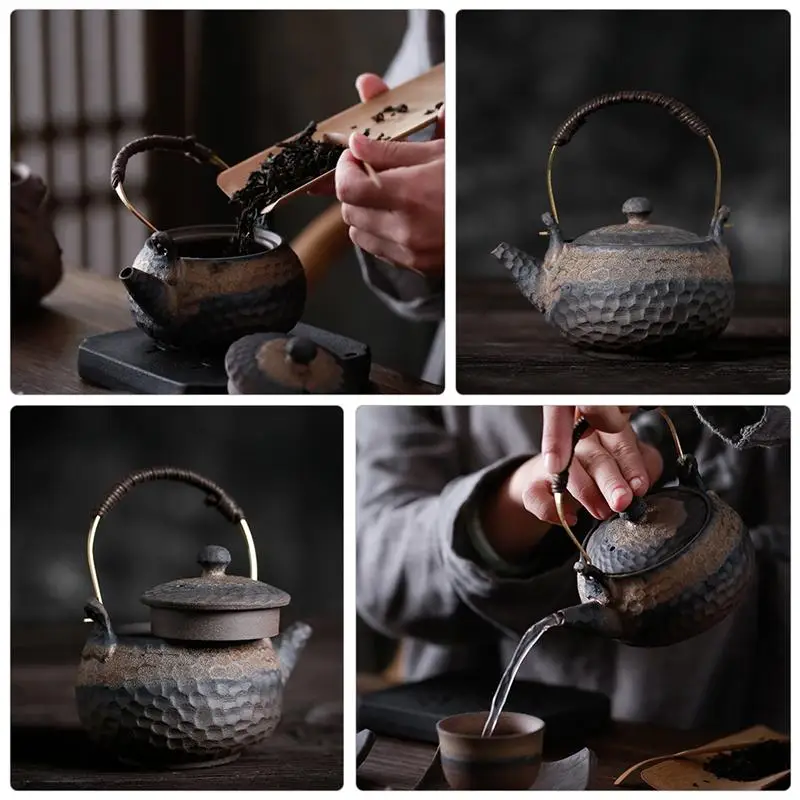 

230ml Ceramic Teapot Handheld Teapot Retro Tea Set Kitchen Drinkware Tea Kettle Home Office Teaware