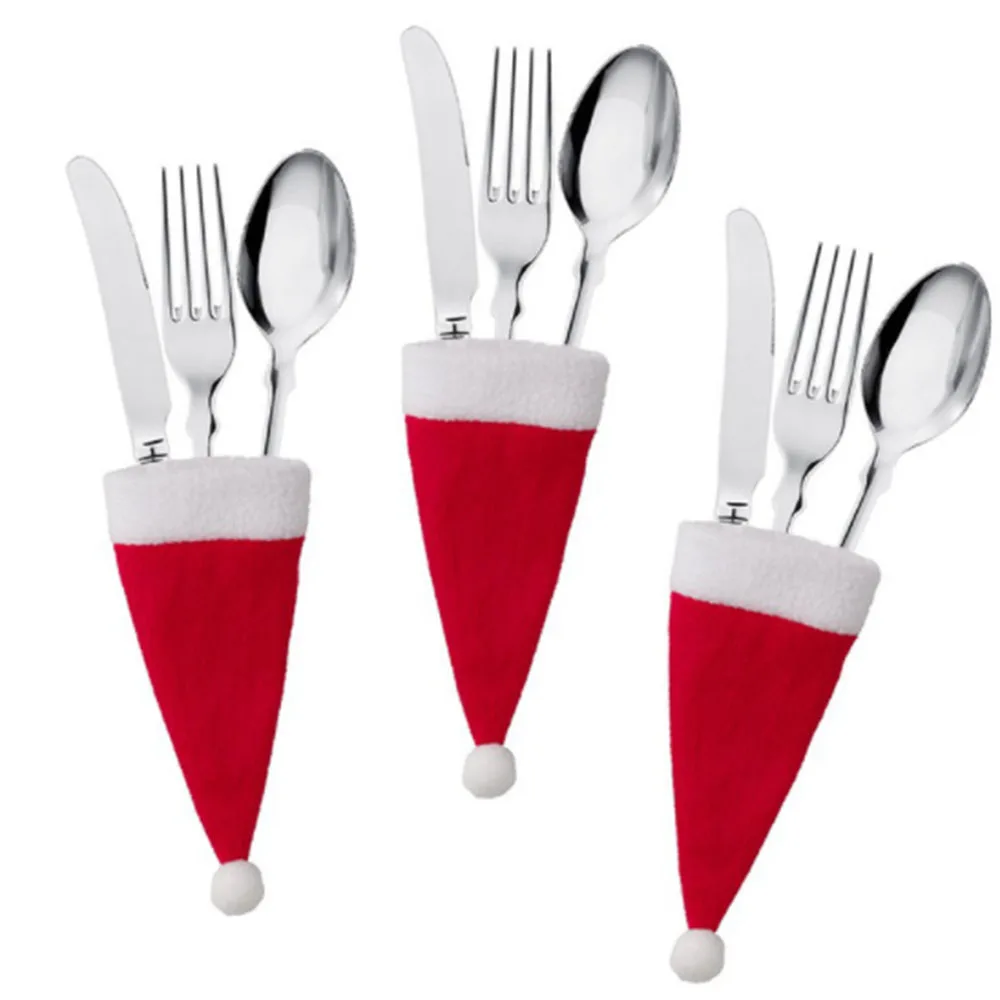 

Christmas Decorative tableware Caps Cutlery Holder Knife Fork Set Spoon Pocket Christmas Decor Bag