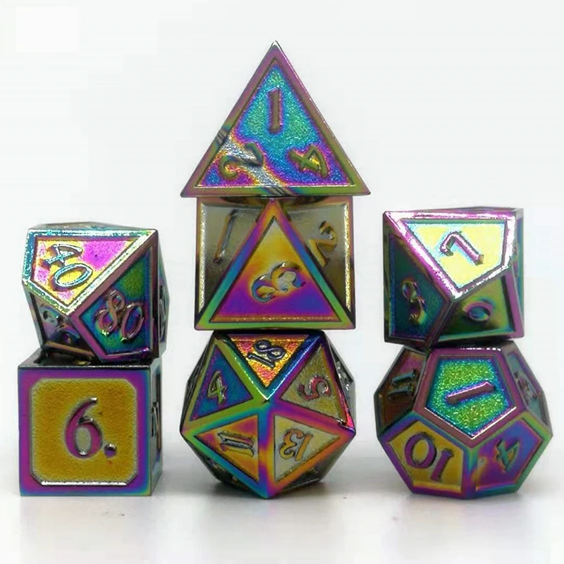 

7PCS/Lot Colorful Metal Dice Set D4 D6 D8 D10 D10% D12 D20 Accessories for Board Game Rpg Cubes Dnd Dados Metal Dices