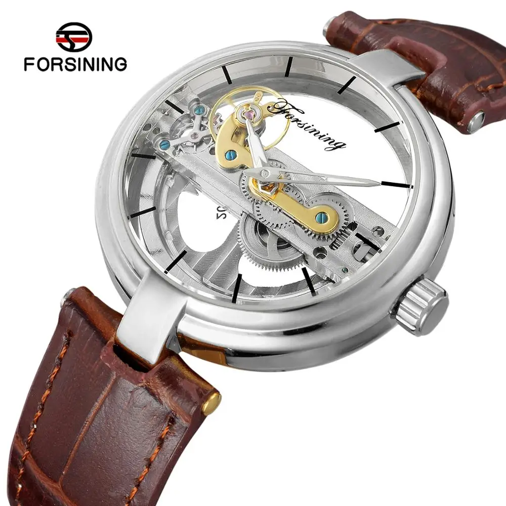 Наручные часы FORSINING с золотым мостом брендовые Роскошные автоматические