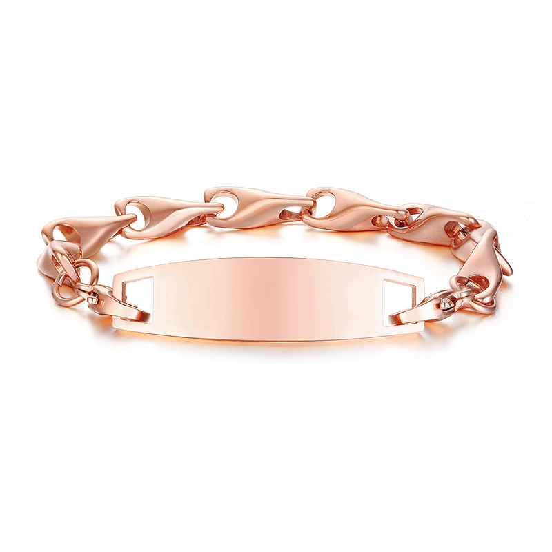 rose gold Персонализированные нержавеющая сталь 316L Черный ID браслет для мужчин Гравировка Имя тег цепи звено браслет для мужей - Окраска металла: rose gold