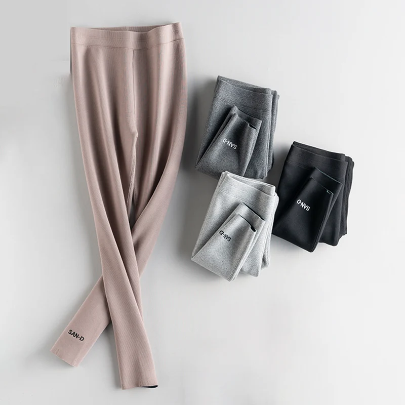 Женские бархатные плотные теплые леггинсы однотонные модные облегающие