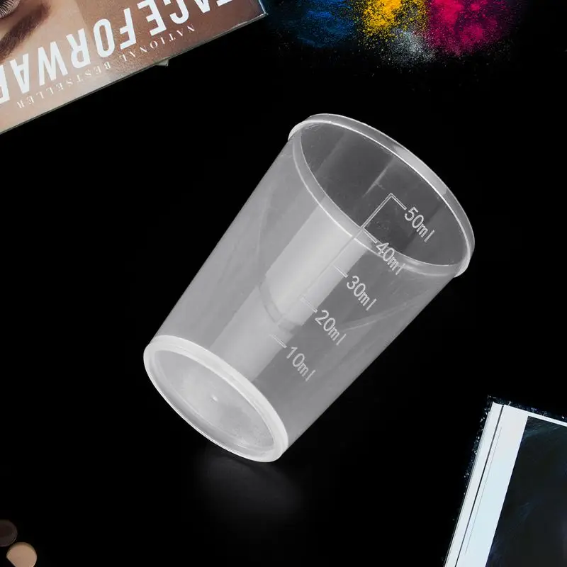 

2021 New 10Pcs 50ml Plastic Laboratory Bottle Lab Test Measuring Container Cups Plastic Liquid Measuring Cups
