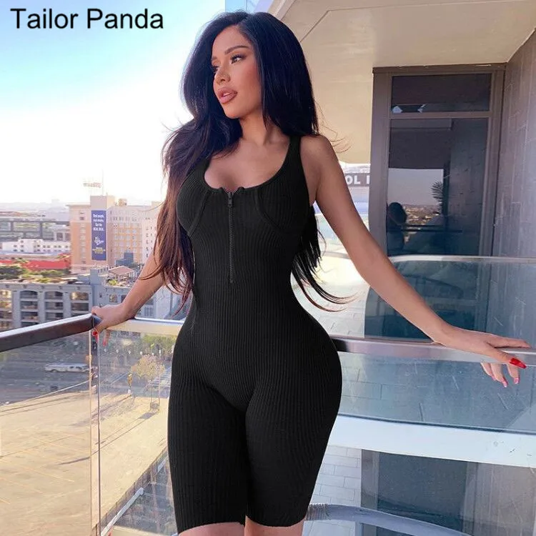 Женский комбинезон без рукавов Облегающий на молнии черный серый розовый