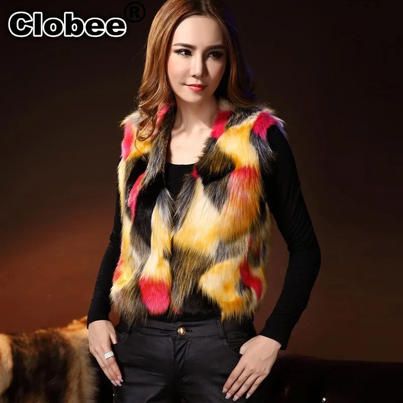 Женская жилетка из искусственного меха размера плюс 2020 6XL Лоскутная расцветка