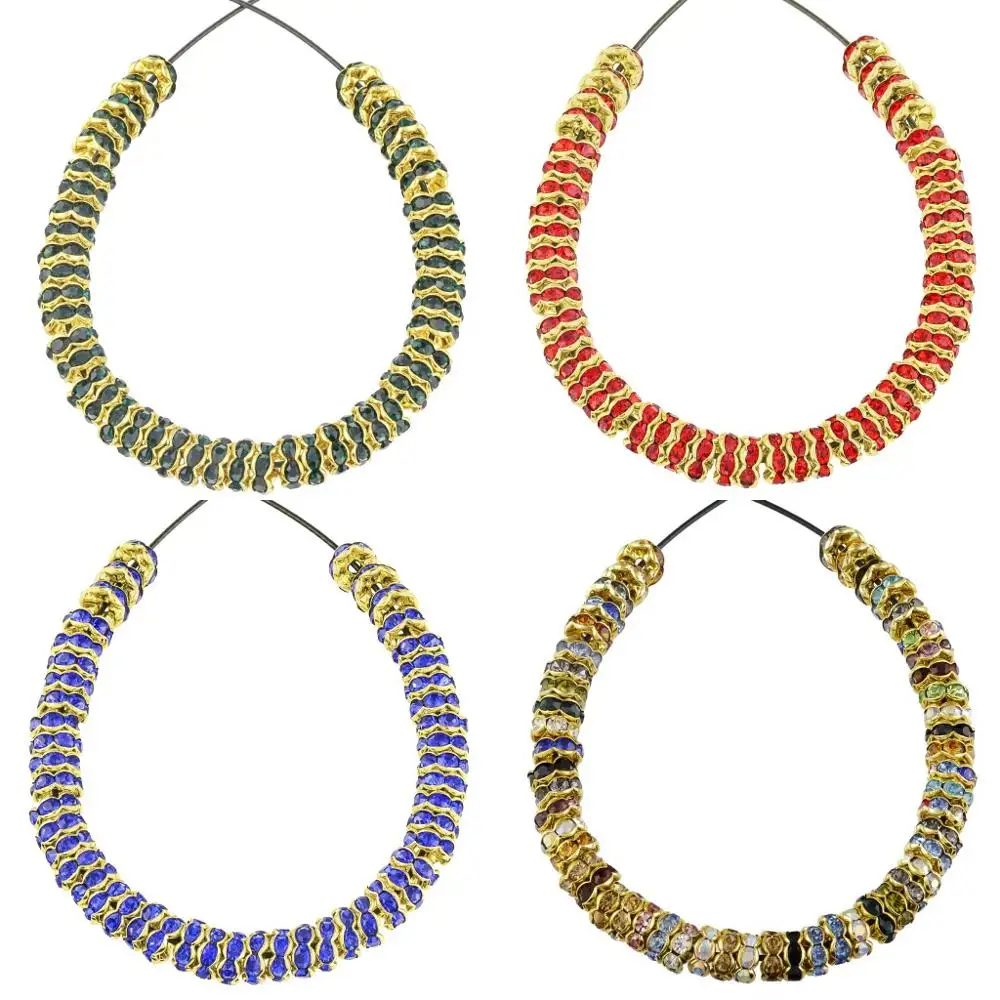 

TUMBEELLUWA 1Lot(50Pcs) 8mm Rhinestone Crystal Rondelle Spacer Beads Gold Color Wavy Brim Metal Beads for DIY Jewelry Making