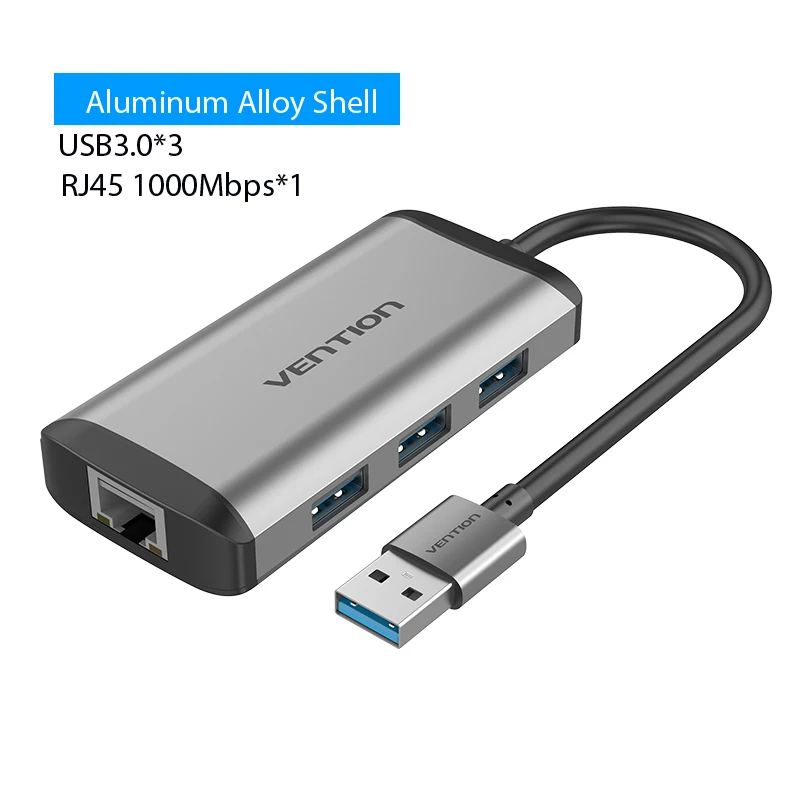 Vention USB 3,0 концентратор высокоскоростной USB3.0 к RJ45 Ethernet адаптер USB разветвитель 1000 Мбит/с сетевая карта для Macbook ноутбука ПК планшета - Цвет: CKBHB