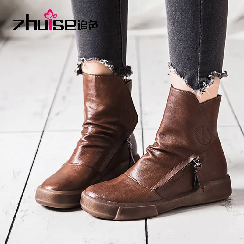 

Осень-зима 2021, новые бархатные ботильоны в британском стиле ретро, модные Универсальные ботинки на плоской подошве с круглым носком для жен...