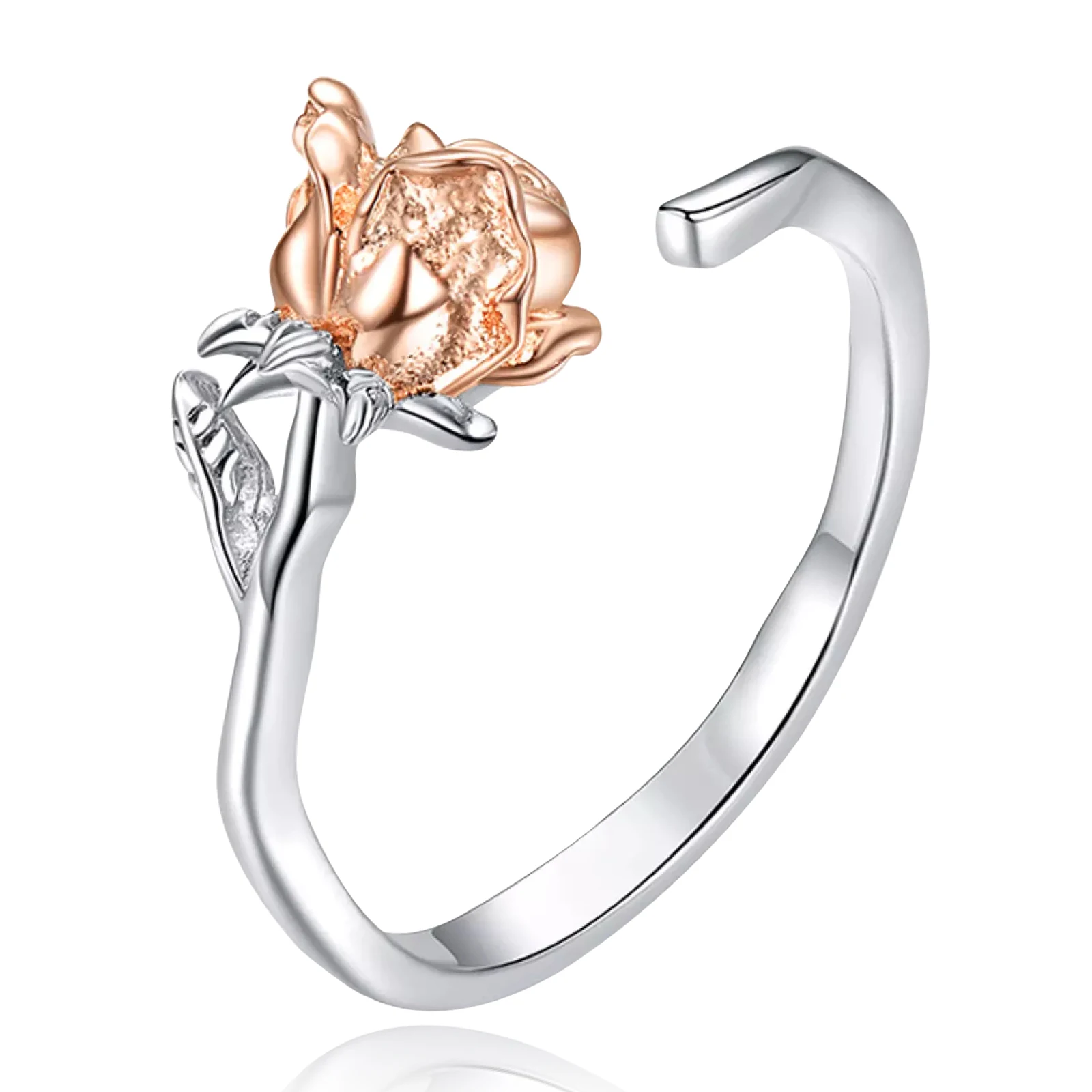 

La Menars 925 Sterling Silver Rose Flower Open Adjustable Finger CZ Ring Women Personalized Fashion Accessories Holiday Gifts