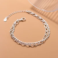 925 sterling silver bracelets on hand for women jewelry gift double layer flat beads oval o chain minimalist casual sporty