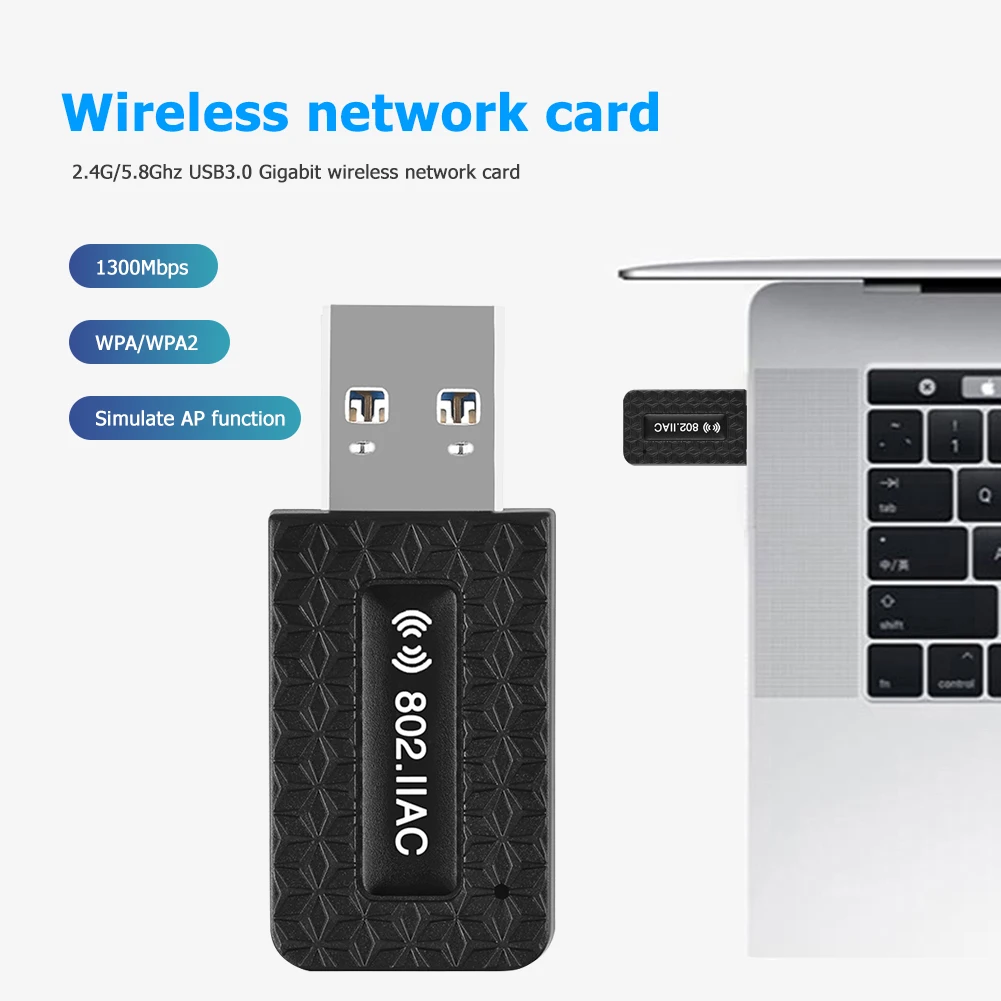 

USB 3.0 Wireless Network Card 1300M Dual Band WiFi Dongle AP Hotspot Adapter for Household Computer Accessories
