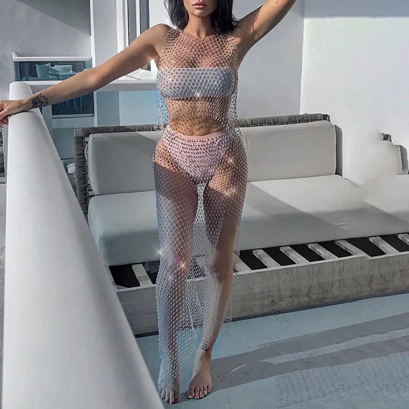 Rhine diamond Сетчатое летнее праздничное платье женская одежда без рукавов для