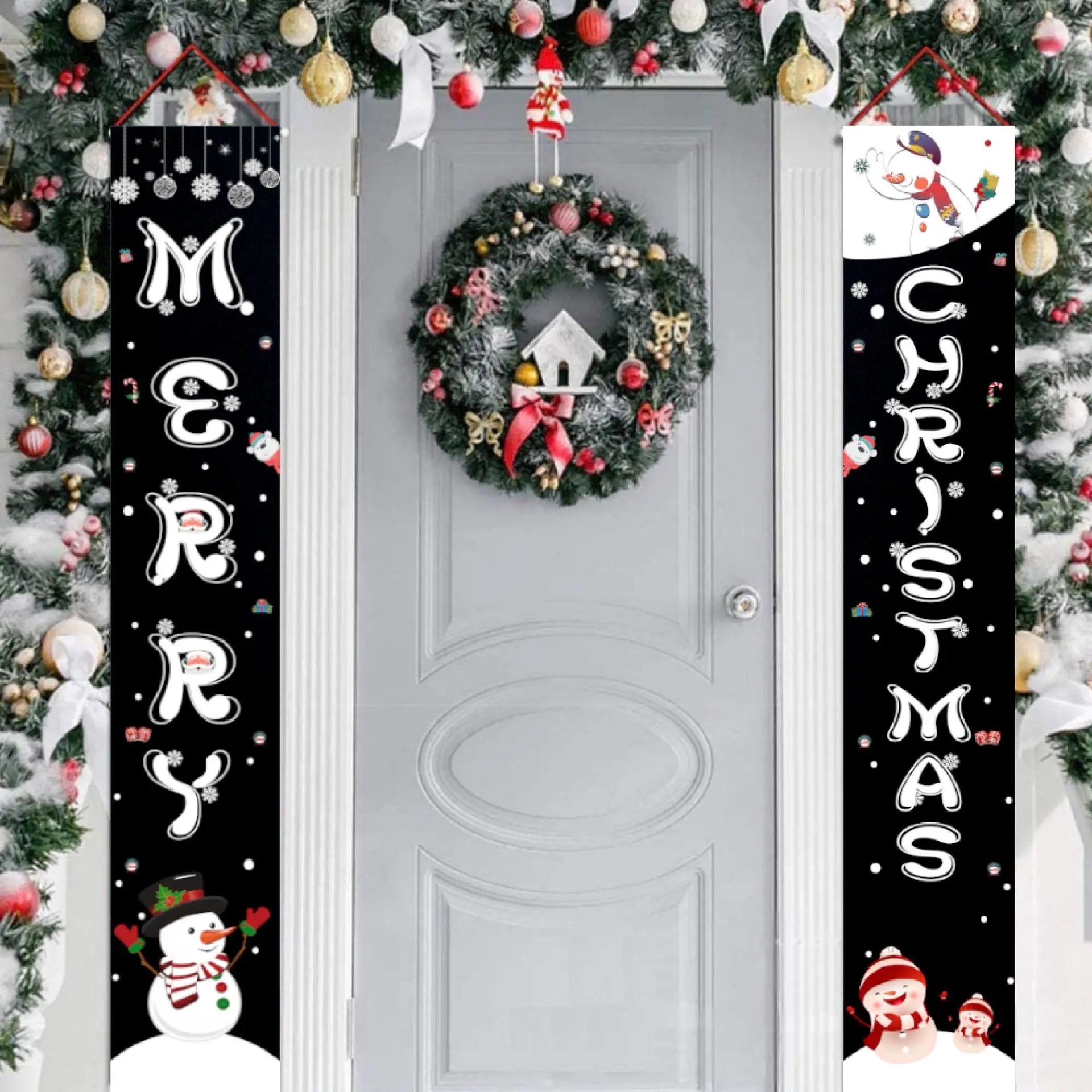 

Оксфордская ткань из полиэстера, с надписью Merry Christmas, с логотипом крыльца, Санта-Клаусом, украшения для окон дома, украшения для новогодней и...