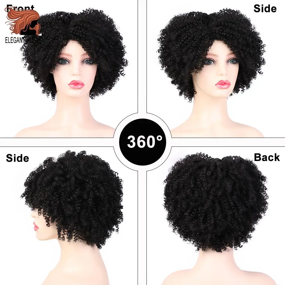 

ELEGANT MUSES Synthetic Wigs Short Afro Kinky Curly Ombre Pink Hair for Black Women 6Inches Wigs Natural Black Heat Resistant