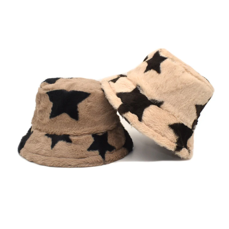 

Winter Fisherman Hat Plush Warm Printing Stars Basin Cap Fashion Tide Outdoor Headwear Soft Unisex Clothing Accessories
