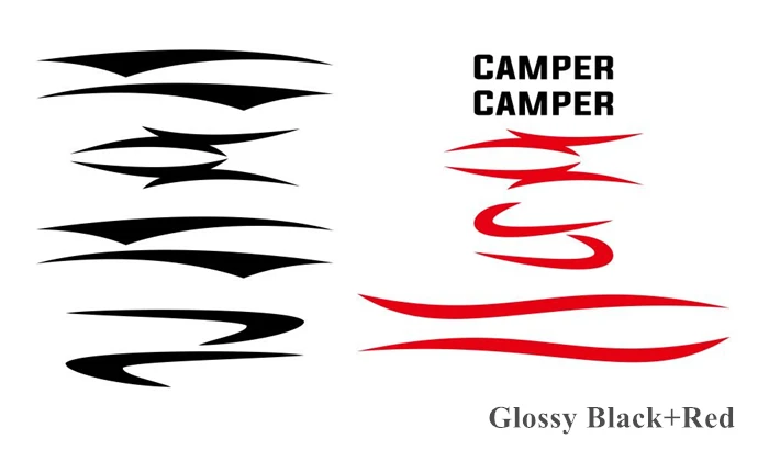 Glossy black-Red 1 комплект для дома на колесах, трейлер для путешествий, кемпер, Лошадиная коробка для автомобиля, спортивные полосы, графика, виниловые наклейки, авто тело, двусторонний декор, наклейка - Название цвета: Glossy black-Red