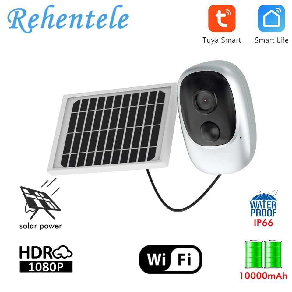 

Solar Panel Camera Outdoor IP66 6000mAh Rechargeable Battery WiFi CCTV 120 Wide Angle View Tuya Powered Battery Camera
