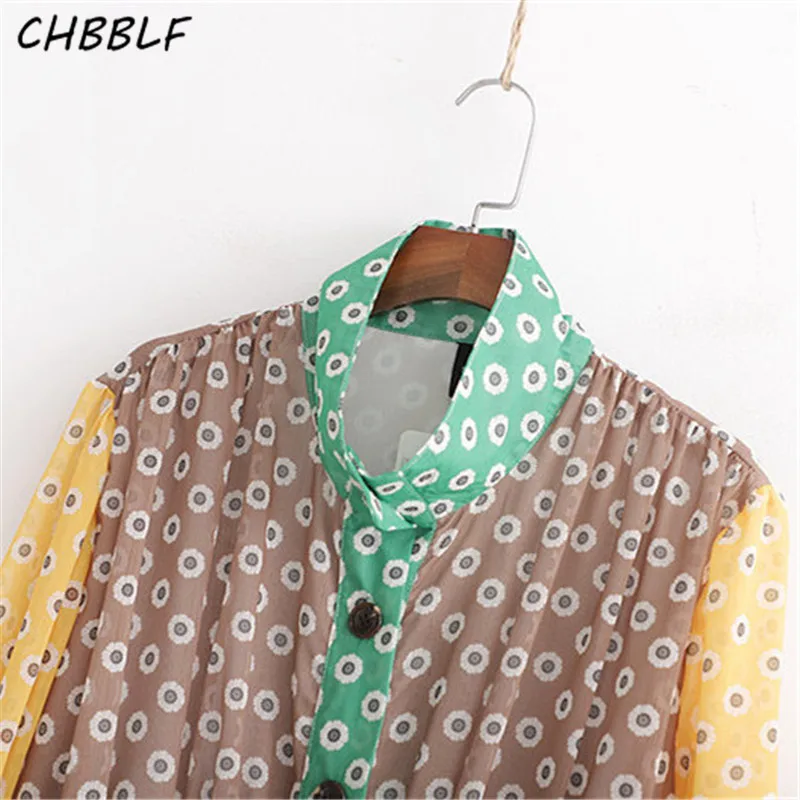CHBBLF women color patchwork shirt dress long sleeve stand collor female casual chic midi dresses vestidos POP2378 | Женская одежда