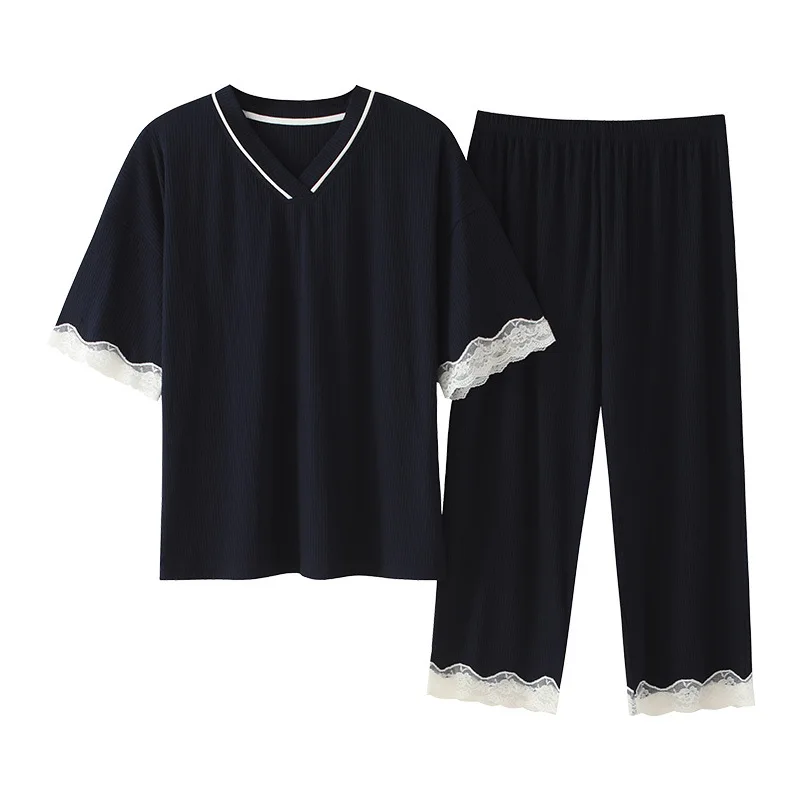 Modal Women's Pajamas Set Summer Simple Leisure Nightgown & Sleepstirts Short Sleeve Calf-Length Pants Thin Home Suit Sleepwear