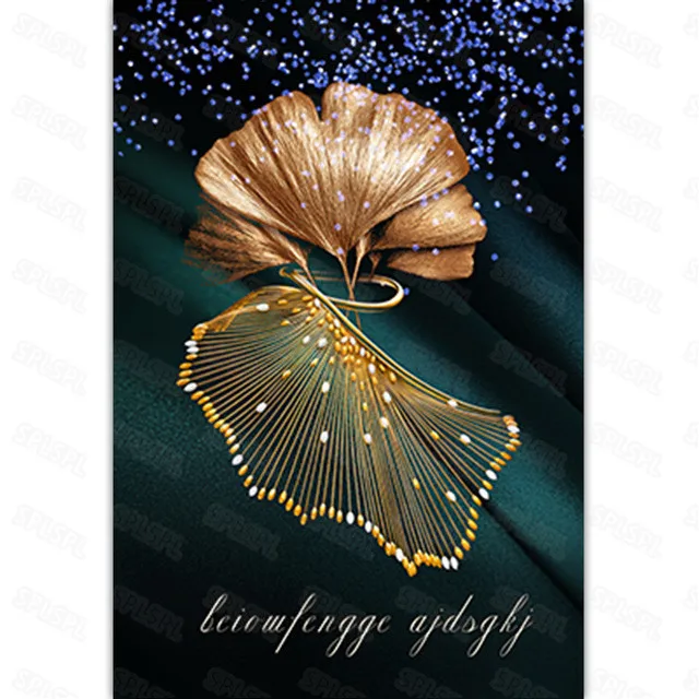 

Diy Diamond Painting Modern Light Luxury Still Life Fashion Home Decoration Dark Green Background Golden Leaf Wall Mural