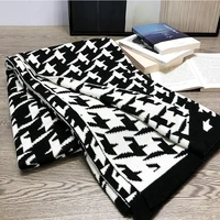 fashion houndstooth blanket modern soft warm sofa bed cover home decor black white houndstooth printed shawl blankets 127x152cm