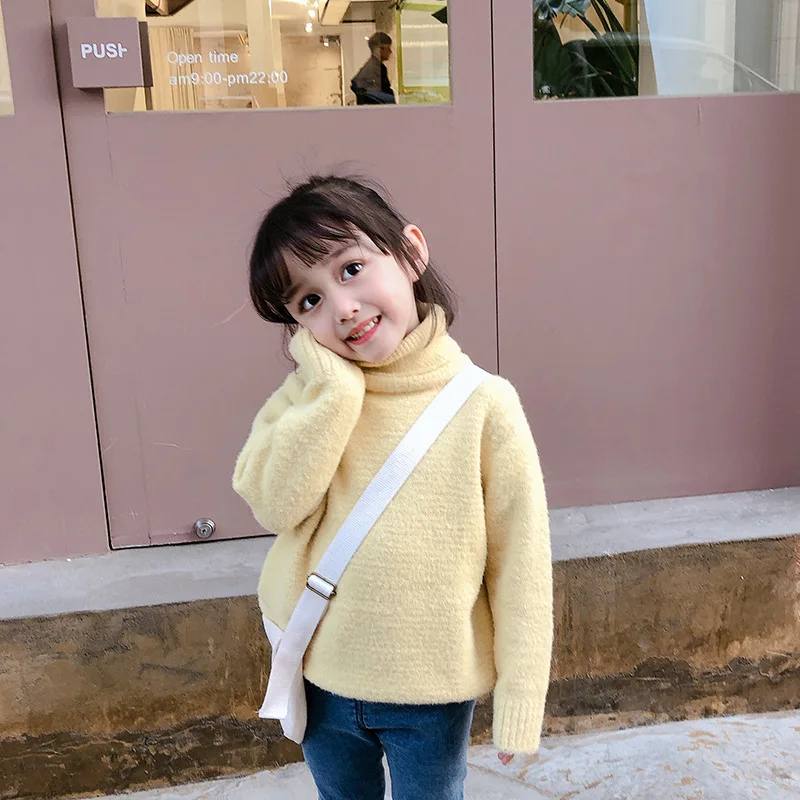 Новинка 2019 года зимние свитера для девочек детская однотонная шерстяная нижняя