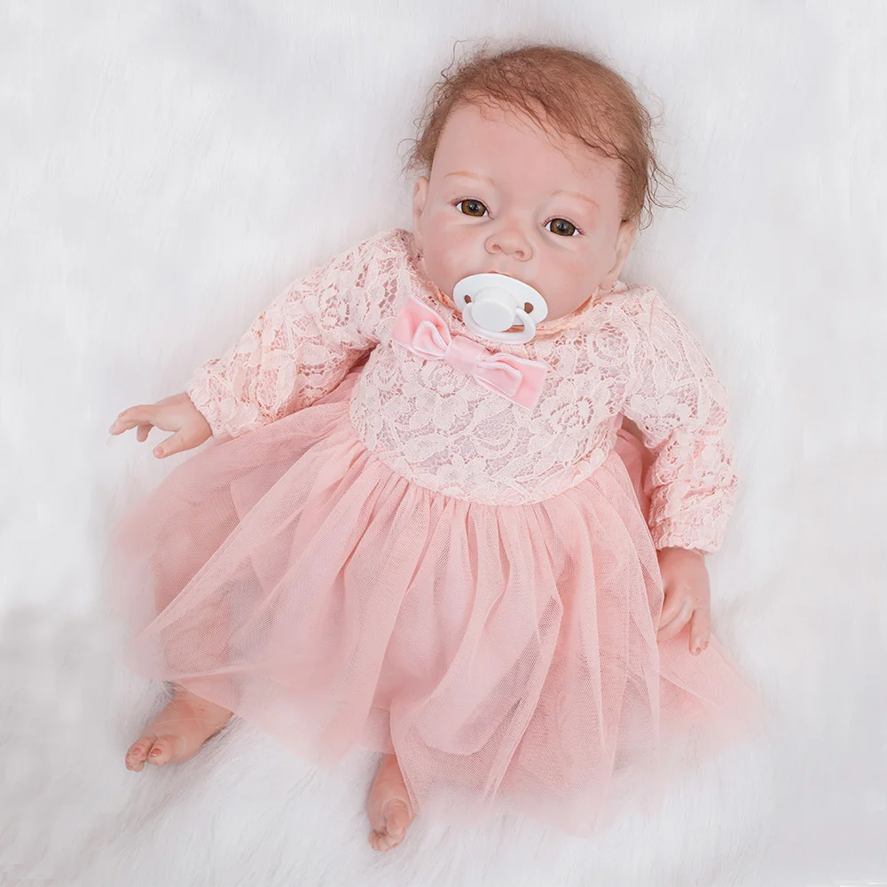 22 inch Reborn Dolls Little Princess Silicone Baby Realistic Doll Kids Playmates Pink Dress Lifelike Bebe Newborn 55cm | Игрушки и хобби