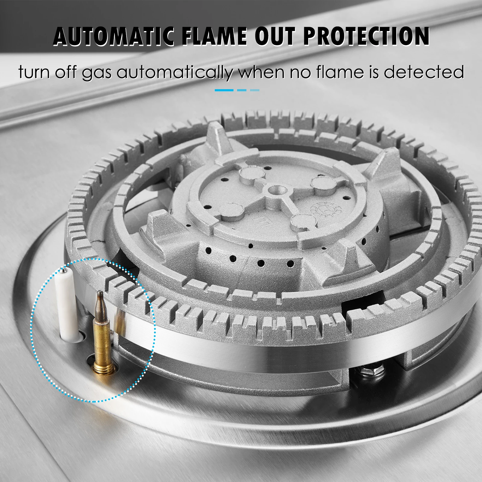 

12" Gas Cooktop 2 Burners Drop-in Propane/Natural Gas Cooker Gas Stove LPG/NG Dual Fuel Stainless Steel Easy To Clean For Home