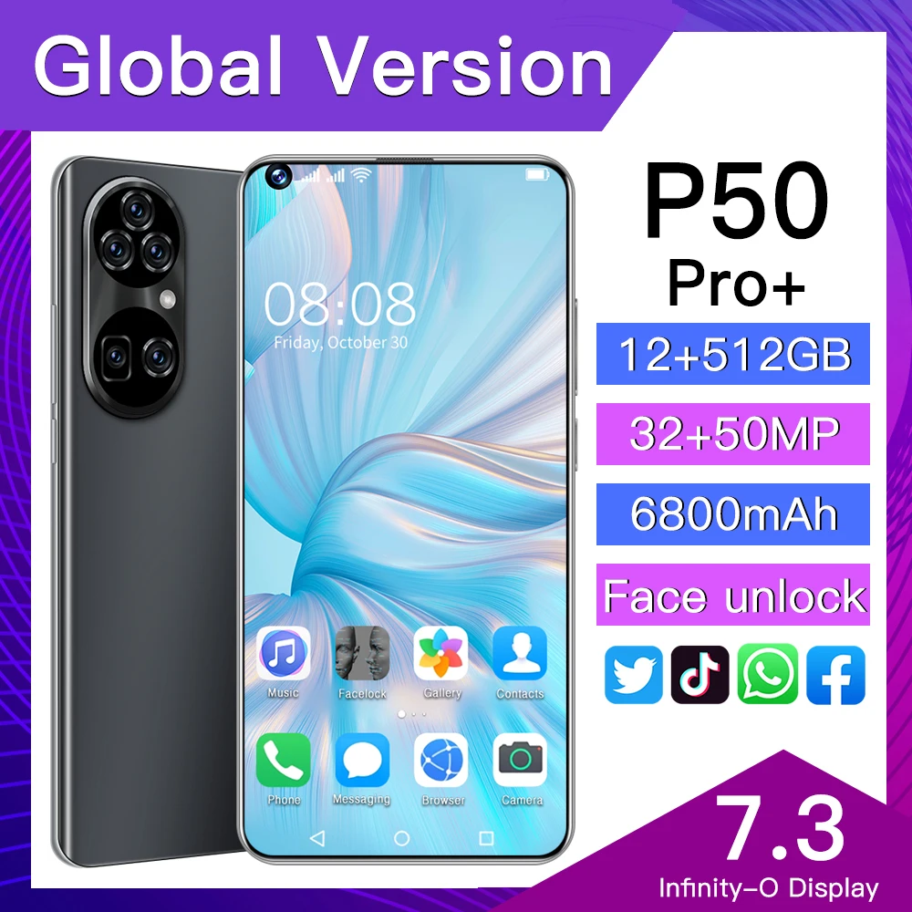 

P50 Pro Smartphone Global Version Android 11 12-512G Big Memory HD Screen 5G 6800mAh 7.3 inch 10 core for High Performing phone