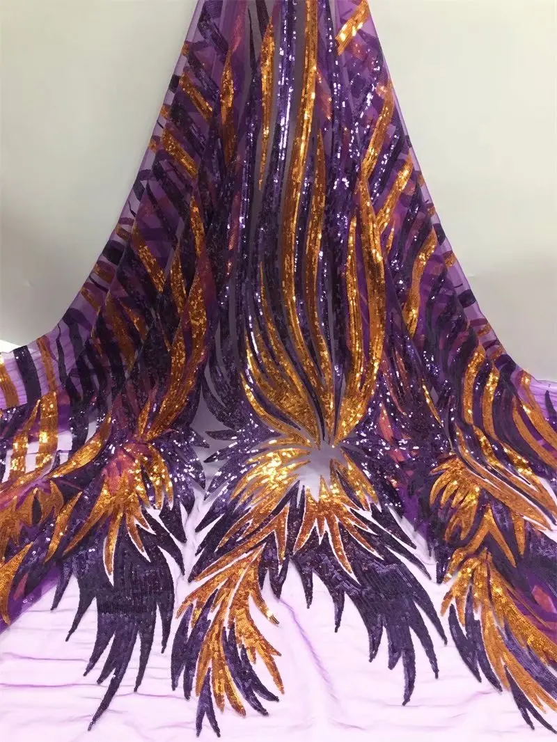 5 Yards/piece New African Lace Fabric Sequin Embroidered Dentelle French Blingbling Guipure DIY Design Wedding Party Dress |