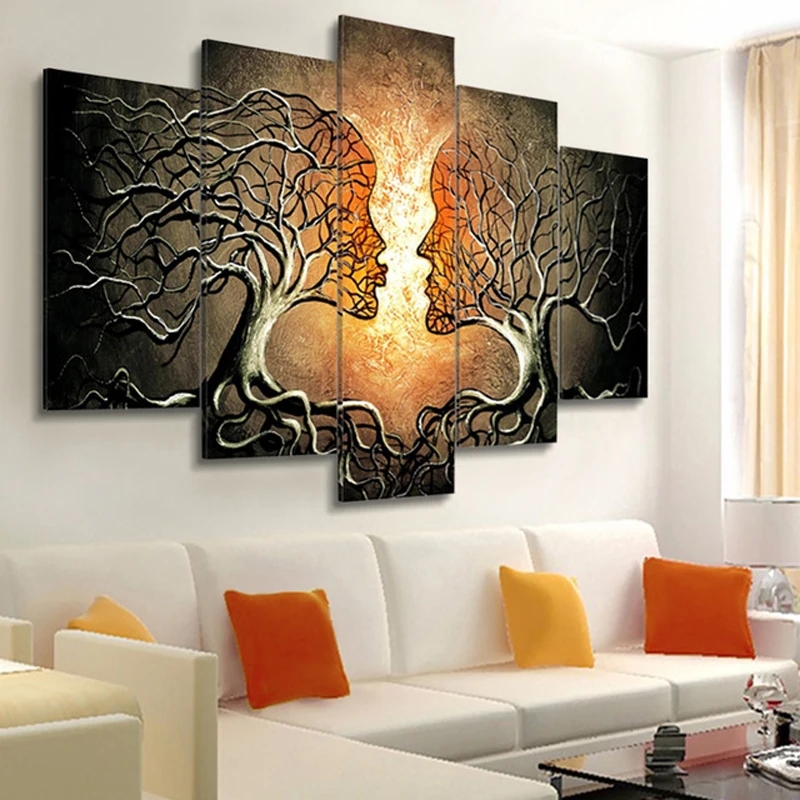 

5 Panel Abstract Tree Branch People Pictures Wall Art HD Printed Oil Paintings Poster Canvas Home Decor Living Room Decoration