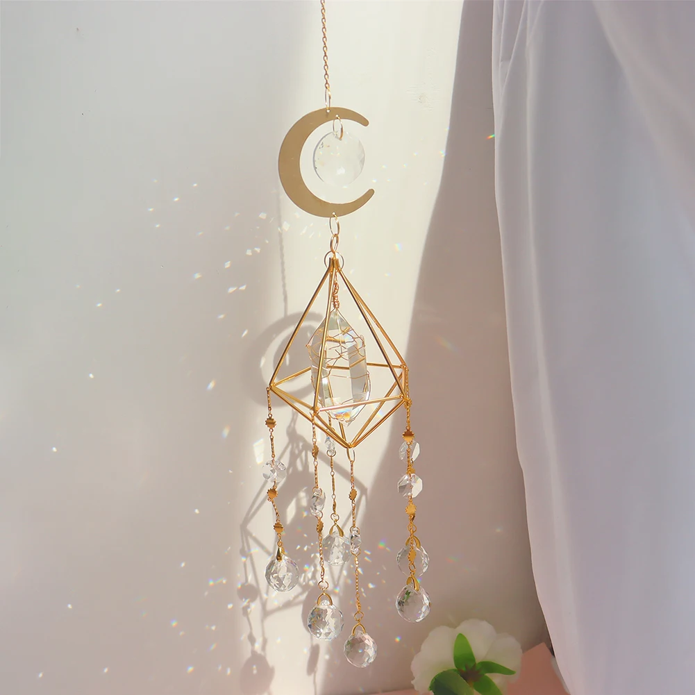 

Crystal Hexagon Moon Hanging Metal Pendant Home Lighting Accessory Wind Chimes Crystal Set Light Jewelry