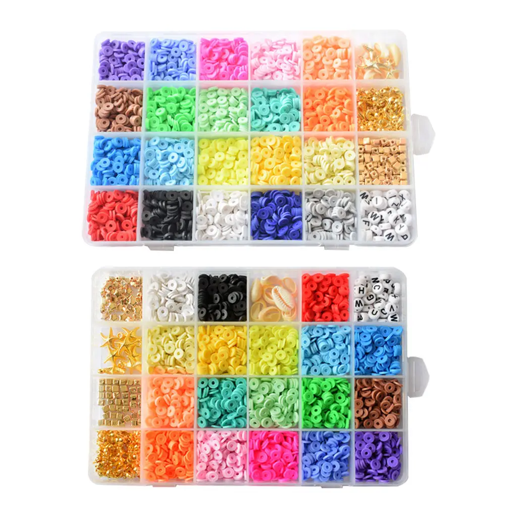 

1 Set Flat Round Polymer Clay Spacer Beads for Jewelry Making Bracelets Necklace Earring DIY Craft with Scissors 6mm 24 Kinds