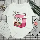 Модная трендовая Новая летняя футболка, Милая женская футболка с принтом в виде японского персика и молока, повседневная женская футболка в стиле Харадзюку с круглым вырезом