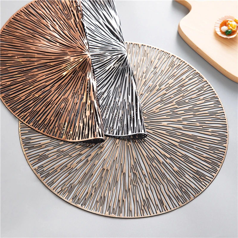 

4/6pcs PVC Hollow Round Placemat Waterproof Non Slip Dining Table Mats Heat Insulation Steak Plate Pad Coffee Coaster Kitchen