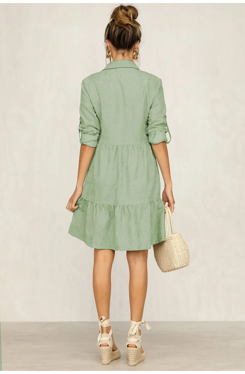 Осенне зимние платья с отворотами однобортное женское платье ткаными рукавами