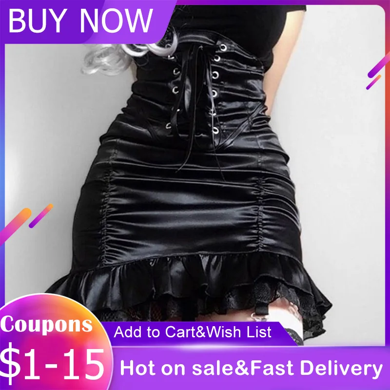 Юбка женская плиссированная средней длины на шнуровке в стиле Харадзюку |